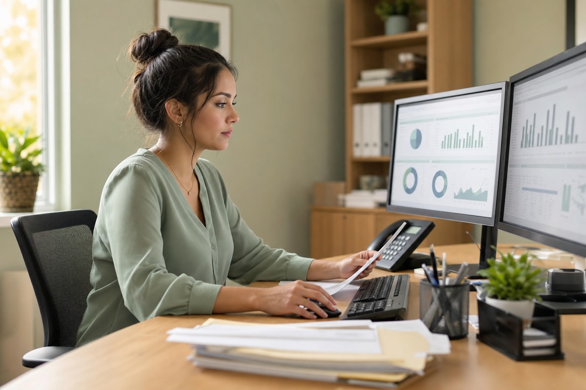 Revenue cycle and billing work on a clinic desk